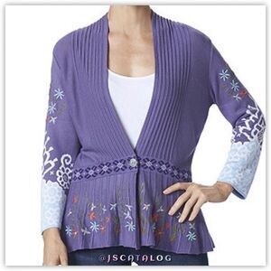 Purple Floral Embroidered Jacquard Cardigan
